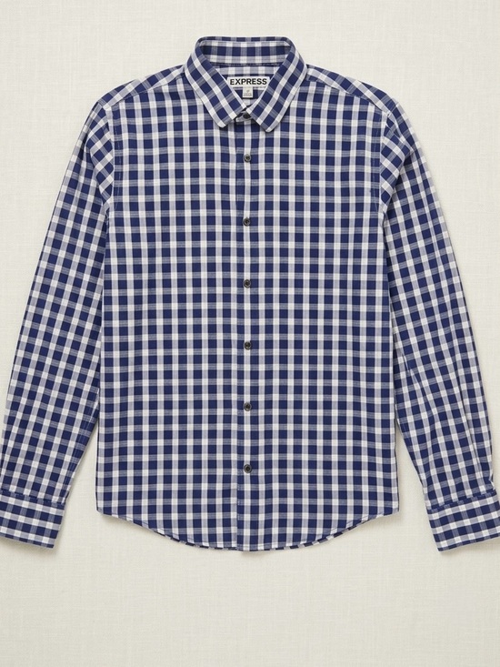 Express Other - Express Men's Fitted Long Sleeve Button Up Shirt Blue White Gingham Plaid M
